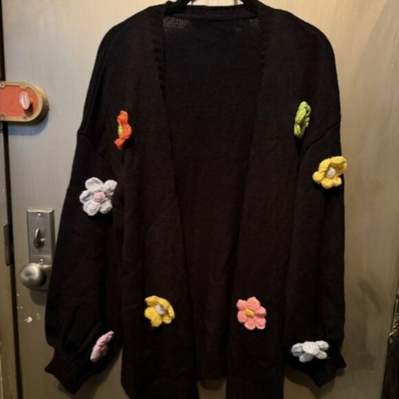 Retro Boho Floral Patched Drop Shoulder Open front Sweater Cardigan - NWOT - Picture 5 of 16